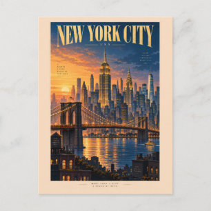 Postal Ilustración de la puesta de sol de la ciudad de Nu