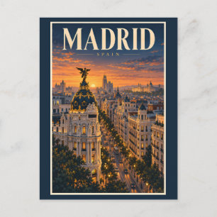 Postal Ilustración de la puesta de sol en Madrid España A