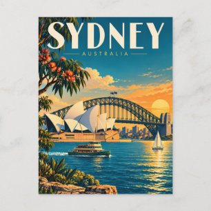 Postal Ilustración de la puesta de sol en Sydney Australi