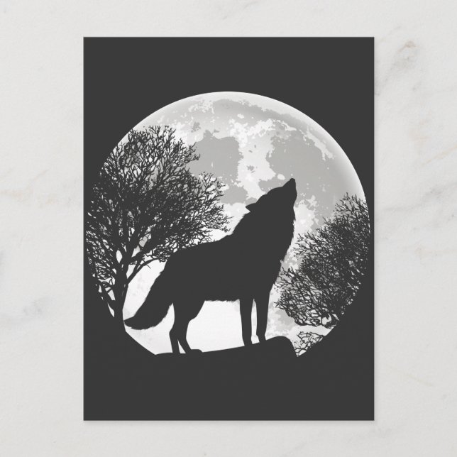 Postal Ilustracion de la silueta lobo (Anverso)