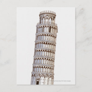 Postal Ilustracion de la Torre de Pisa