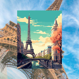 Postal Ilustracion de la Torre Eiffel de París