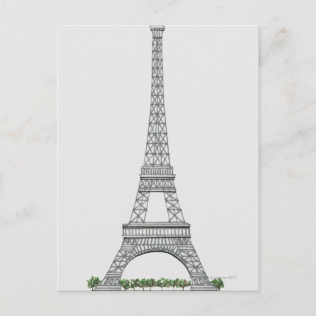 Postal Ilustracion de la Torre Eiffel en París, Francia. (Anverso)