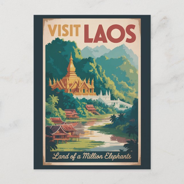 Postal Ilustración de Laos Pha That Luang Arte de Viaje (Anverso)