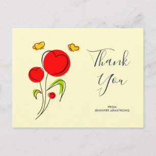 Postal Ilustracion de las Flores de Corazón Rojo