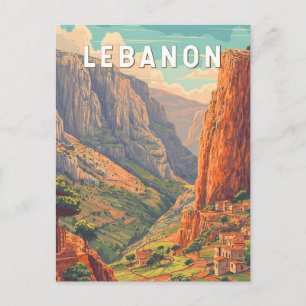 Postal Ilustración de Líbano Viaje Arte Vintage
