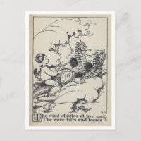 Ilustración de libro antiguo: Barco de pesca con c