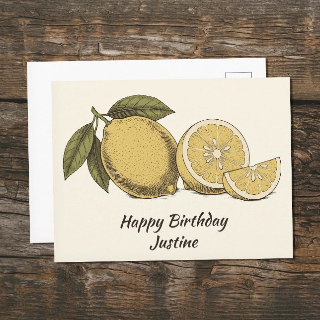 Postal Ilustración de limón vintage (Vintage Lemon Illustration Postcard)