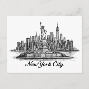 Postal Ilustración de línea del horizonte de la ciudad de
