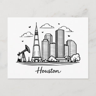 Postal Ilustración de línea negra de Houston