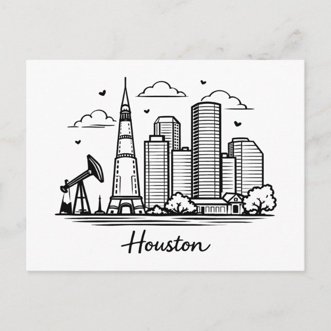 Postal Ilustración de línea negra de Houston (Anverso)