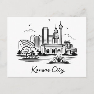 Postal Ilustración de línea negra de Kansas city