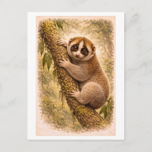 Postal Ilustración de Loris Perezoso al Estilo Vintage