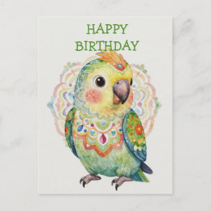 Postal Ilustración de loro de arte popular decorativo