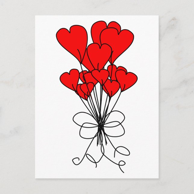Postal Ilustracion de los corazones rojos floridos Bouque (Anverso)