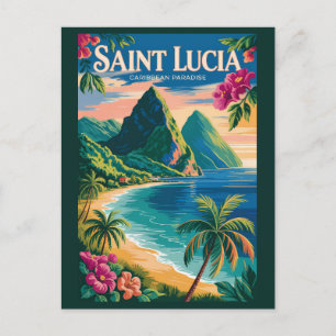 Postal Ilustración de los Pitones de Santa Lucía Arte de 