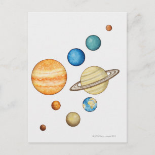 Postal Ilustracion de los planetas de la Sistema Solar