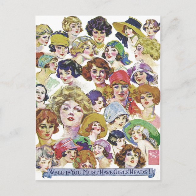 Postal Ilustracion de los rostros femeninos de la retro v (Anverso)