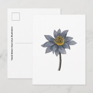 Postal Ilustración de loto azul dibujada a mano