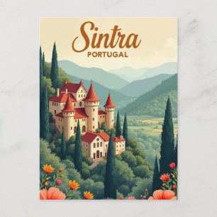 Postal Ilustración de lugar de viaje vintage Sintra Portu