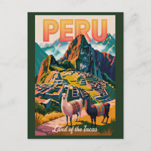 Postal Ilustración de Machu Picchu en Perú Arte de Viaje