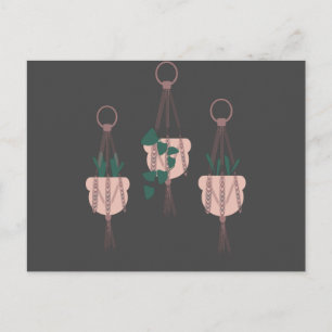 Postal Ilustración de macramé de macetas colgantes para p