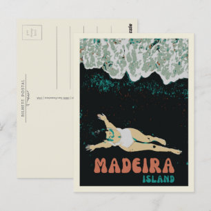 Postal Ilustracion de Madeira, la dama de la playa de are