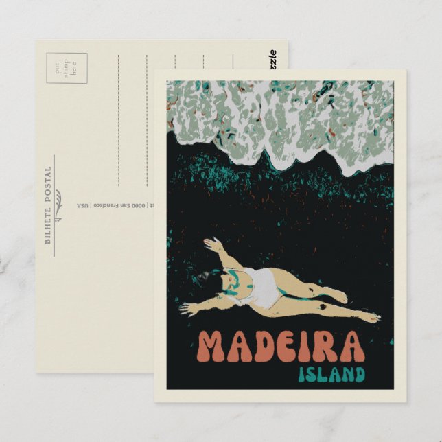 Postal Ilustracion de Madeira, la dama de la playa de are (Anverso / Reverso)