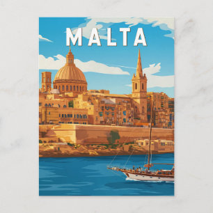 Postal Ilustración de Malta Arte de Viaje Vintage