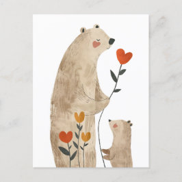 Postal Ilustración de Mamá Oso Polar y Cachorro Lindo y A