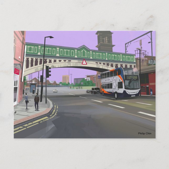 Postal ilustracion de manchester Reino Unido (Anverso)