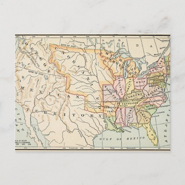 Postal Ilustración de mapa histórico de Estados Unidos 18 (Anverso)