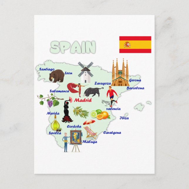 Postal Ilustracion de mapas de España (Anverso)