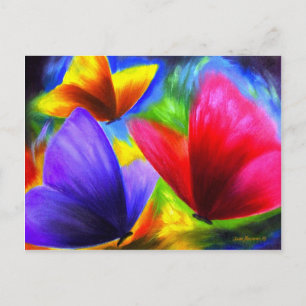 Postal Ilustracion de mariposa amarillo rojo