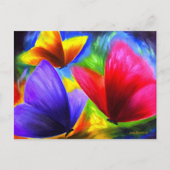 Postal Ilustracion de mariposa amarillo rojo (Anverso)