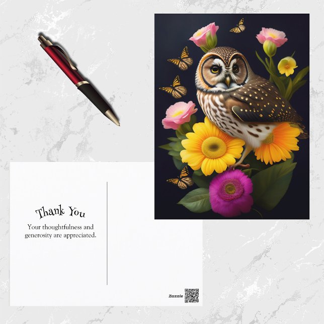 Postal Ilustracion de mariposa floral rosa amarillo búho (Subido por el creador)