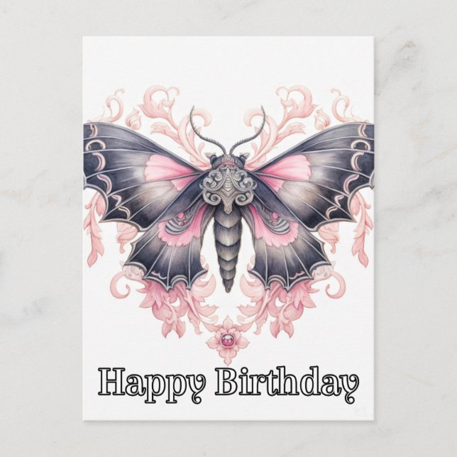 Postal Ilustración de Mariposa Majestuosa Cumpleaños Feli (Anverso)