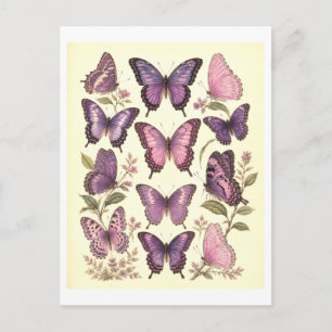 Postal Ilustración de mariposa morada al estilo vintage
