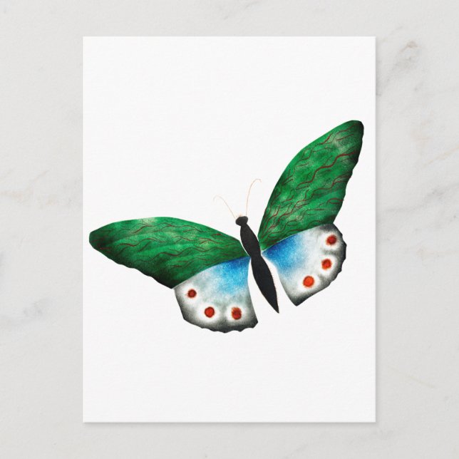 Postal Ilustracion de mariposa verde azul (Anverso)