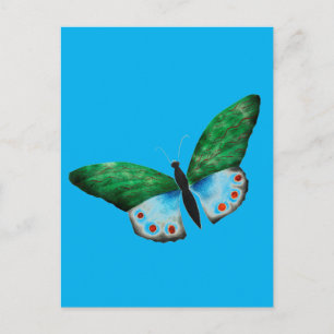 Postal Ilustracion de mariposa verde azul