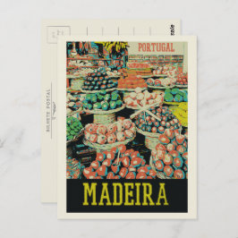 Postal Ilustracion de mercado tradicional de Madeira Port