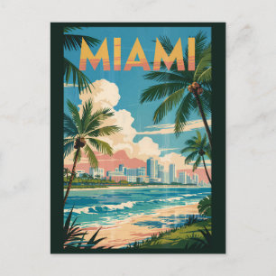 Postal Ilustración de Miami Florida Arte de Viaje Vintage