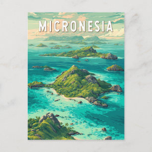 Postal Ilustración de Micronesia Arte de Viaje Vintage