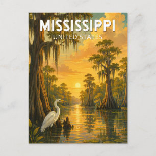 Postal Ilustración de Mississippi Arte de Viaje Vintage