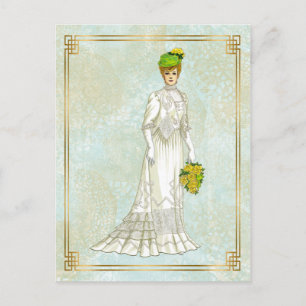 Postal Ilustracion de moda Boda eduardiano vintage