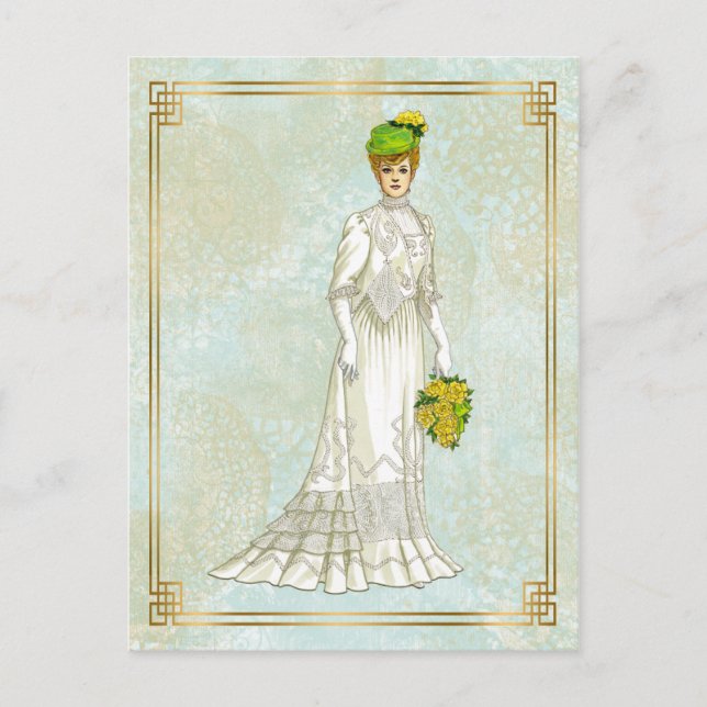 Postal Ilustracion de moda Boda eduardiano vintage (Anverso)