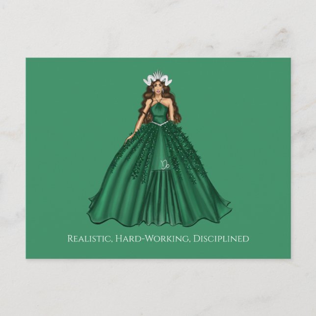 Postal Ilustración de moda de diosa Capricornio femenina  (Anverso)