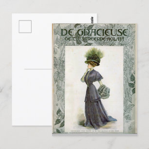 Postal Ilustracion de moda de época Lady Gorra Botánico