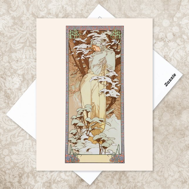 Postal Ilustracion de moda de invierno Alphonse Mucha (Subido por el creador)