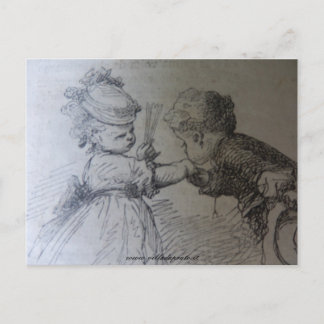 Postal ilustracion de moda del siglo XIX, blanco y negro